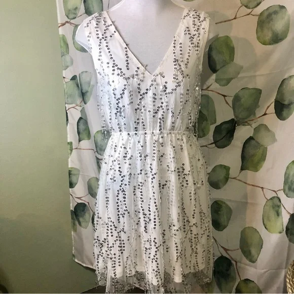 Southern Fried Chic Dresses | White Sparkly Dress Sequin Fringe Dress | Color: Silver/White | Size: M | M_Connn's Closet